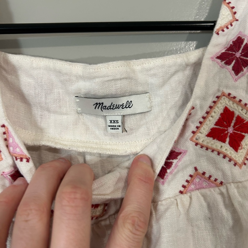 Madewell White Top with Red and Pink Embroidery - Picture 2 of 2